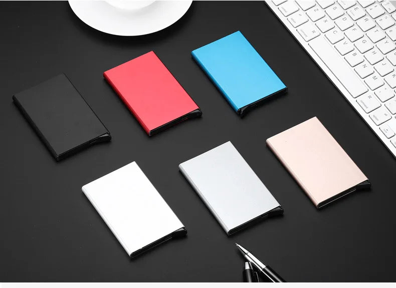 Automatic Pop Up ID Credit Card Box Slim Aluminum Wallet Pocket Case Bank Credit Card Case RFID Card Holder Storage Organization