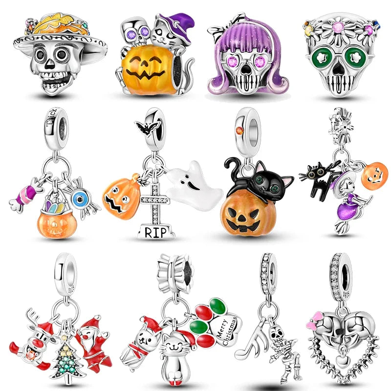 925 Sterling Silver Christmas Halloween Pumpkin Pendant Charms Beads Fit Original Pandora Bracelet Necklace for Women DIY