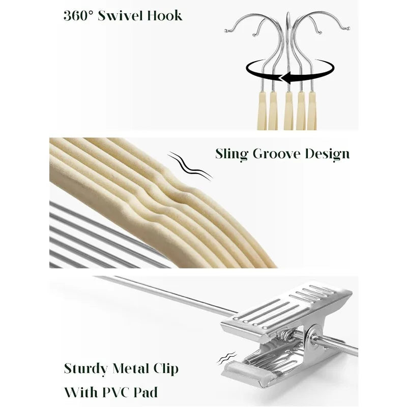 Velvet Skirt Hangers 36 Packs Ultra Thin Velvet  with Clips Non Slip Velvet Pant Hangers Space Saving Clothes