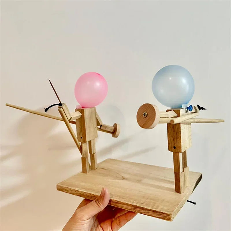 Multiple Styles Balloon Bamboo Man Battle Handmade Wooden Fencing Puppets Bots Battle Game Two-Player Fight Game Party Supplies