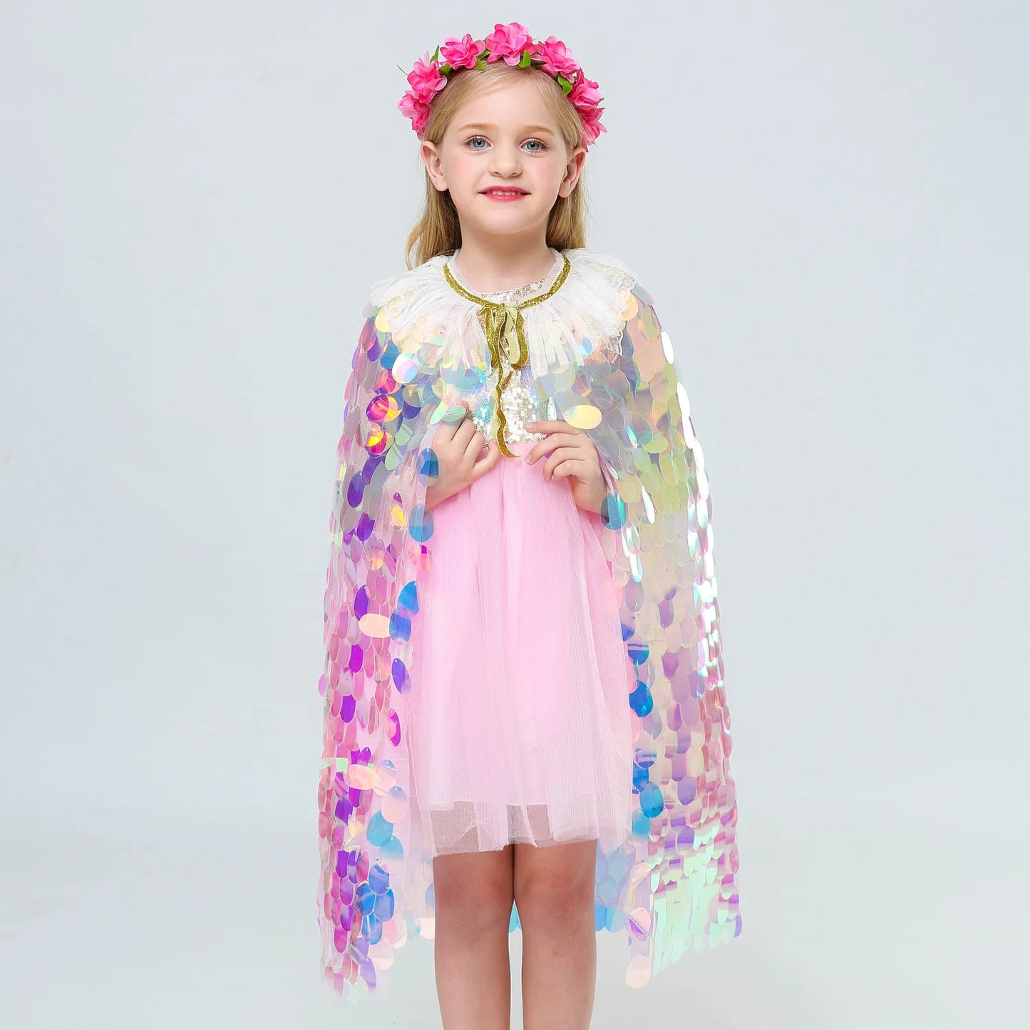 Children Cloak Girls Glitter Sequins Mermaid Rapunzel Princess Costumes Shawl Kids Accessory Mantle Cape Jacket