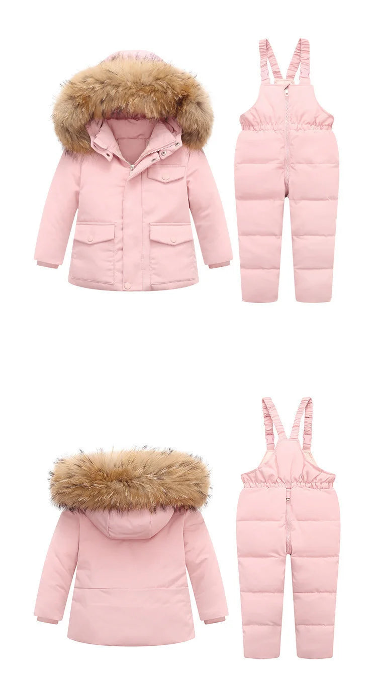 Parka Real Fur Hooded Boy Baby Overalls Winter Down Jacket Warm Kids Coat Child Snowsuit Snow toddler girl Clothes Clothing Set