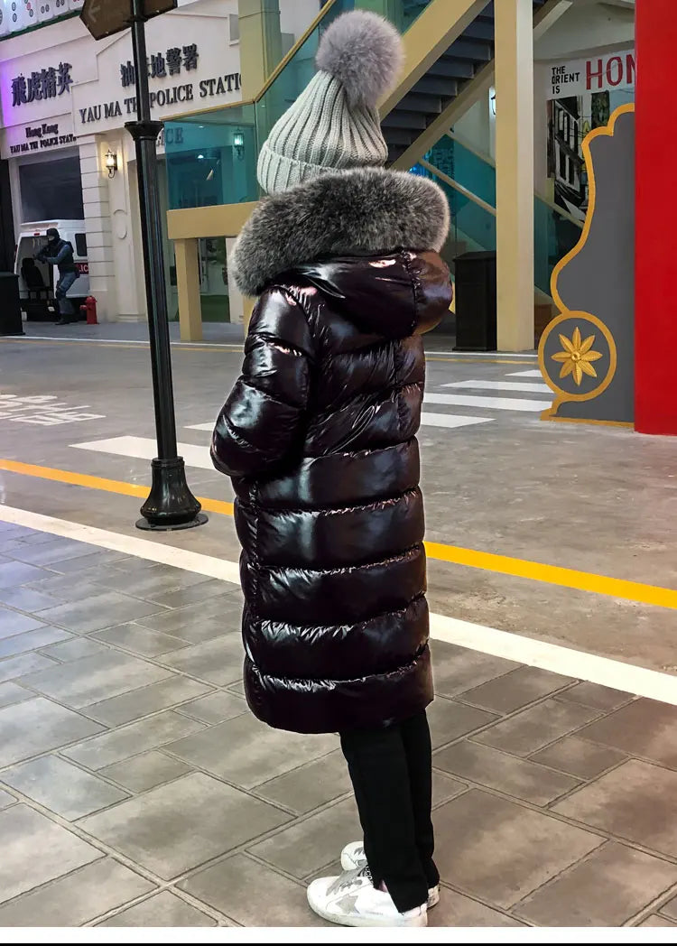 UNITIM -30 Degrees Warm Down Jacket For Girls Fur Collar Kids Girls Winter Jacket 2-12 Years Teenagers Boys Outerwear Coat