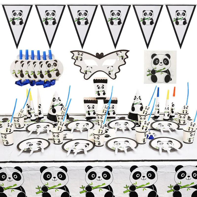 卡通熊猫主题生日派对气球熊猫竹餐具背景生日快乐派对礼品装饰用品套件