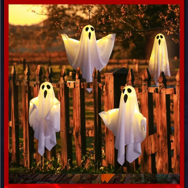 Halloween Party LED Glow Ghost Home Indoor Outdoor Decoration Supplies 2024 Haunted House Bar Hanging Horror Props with Lights