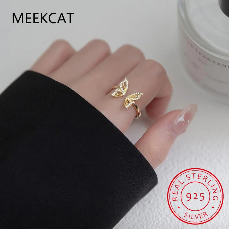 Genuine 925 Sterling Silver Insect Butterfly Opening Ring For Women Wedding Valentine's Day Fine S925 Jewelry DA2744