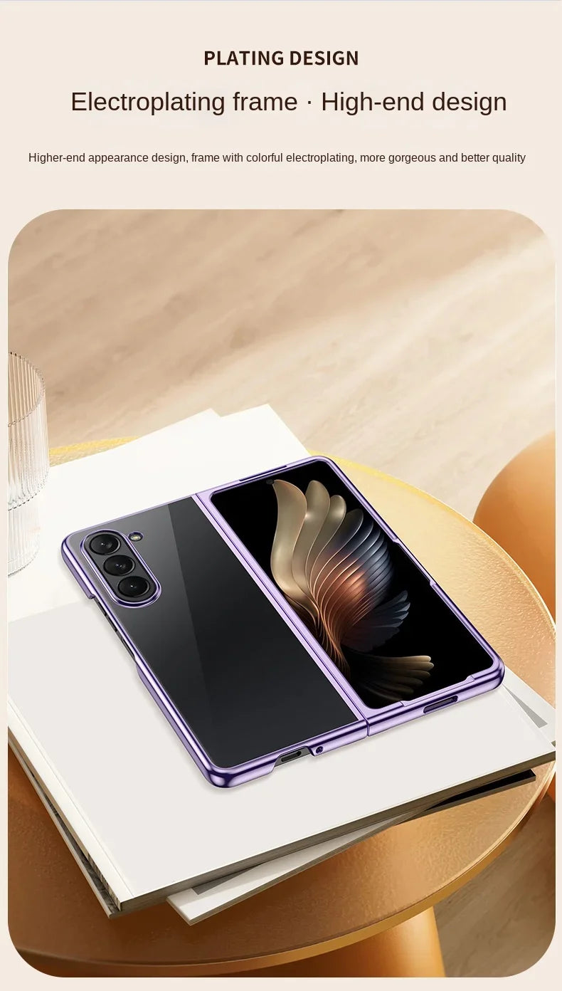 Electroplated Transparent Phone Case for Samsung Galaxy Z Fold 6 5 4 3 Fold6 Fold5 Fold4 Fold3 Clear Hard Shell Anti Drop Cover