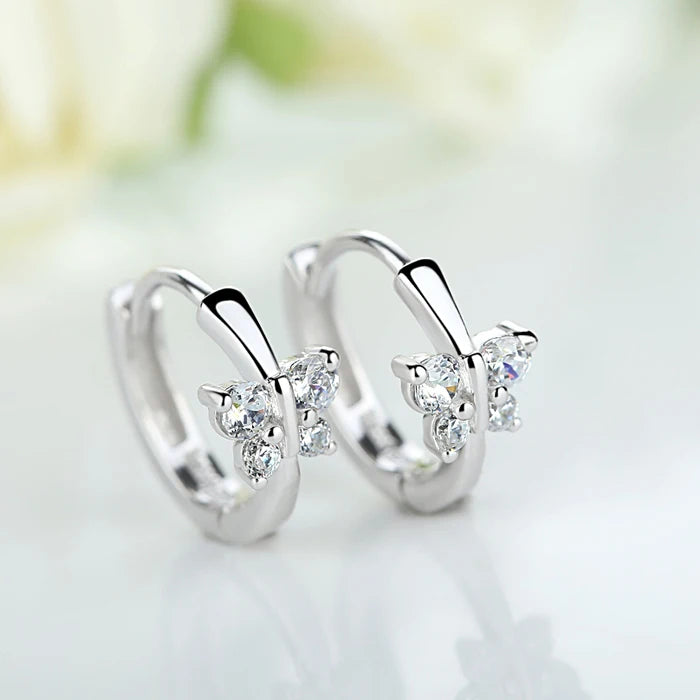 Elegant Wing of Dream Baby Princess 925 Silver Butterfly Zirconia Small Hoop Earrings, perfect for girls, children, and women. Beautiful aros huggies jewelry with sparkling cubic zirconia stones