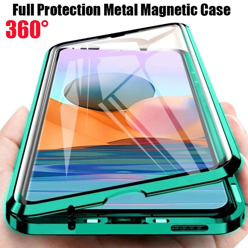 360°Full Protection Metal Magnetic Phone Case For Samsung S24 Ultra Plus S23FE A55 A35 A15 Double-Sided Glass Bumper Cover