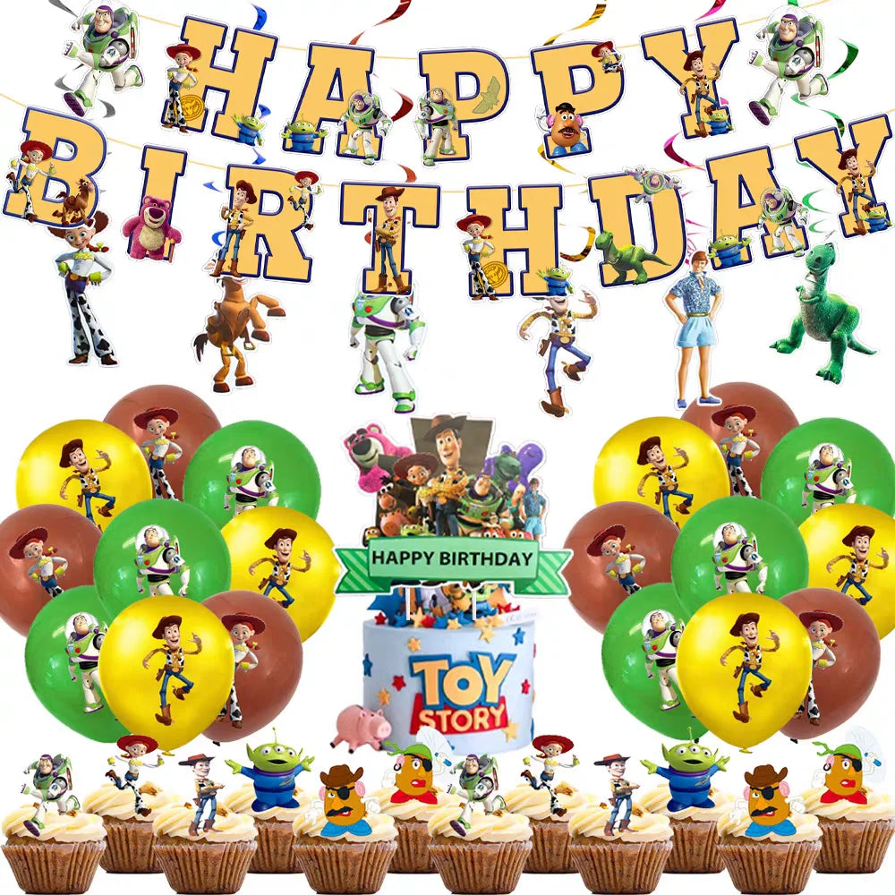 Buzz Lightyear Toy Story Birthday Party Decorations Disney Woody Theme Tableware Kit Balloons Backdrop Happy Supplies For Kids