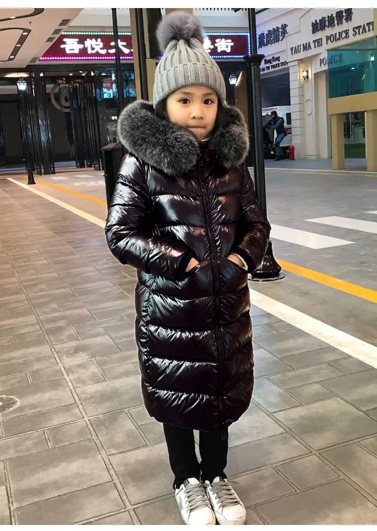 UNITIM -30 Degrees Warm Down Jacket For Girls Fur Collar Kids Girls Winter Jacket 2-12 Years Teenagers Boys Outerwear Coat