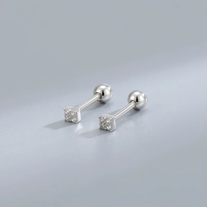 Trendy Silver Screw Back Helix Stud Earrings with Sparkling Cubic Zirconia by Bulbusbow