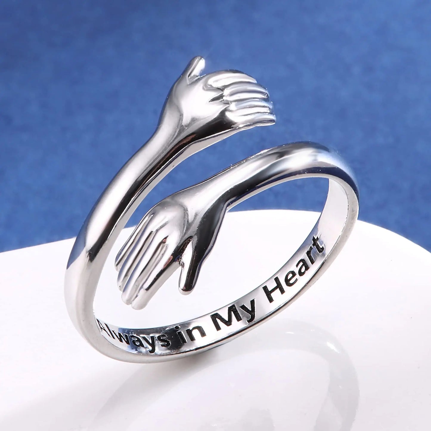 Fansilver 925 Sterling Silver Hug Ring for Women Adjustable Hugging Hands Open Love Promise Friendship Ring Jewelry Wholesale