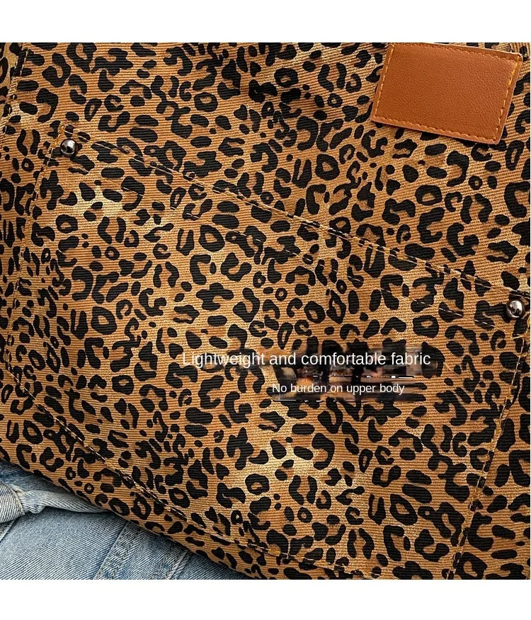 Oversized Leopard Prints Shoulder Bags for Women Deformable Canvas Large Capacity Shopping Totes 2024 Winter New Luxury Handbags