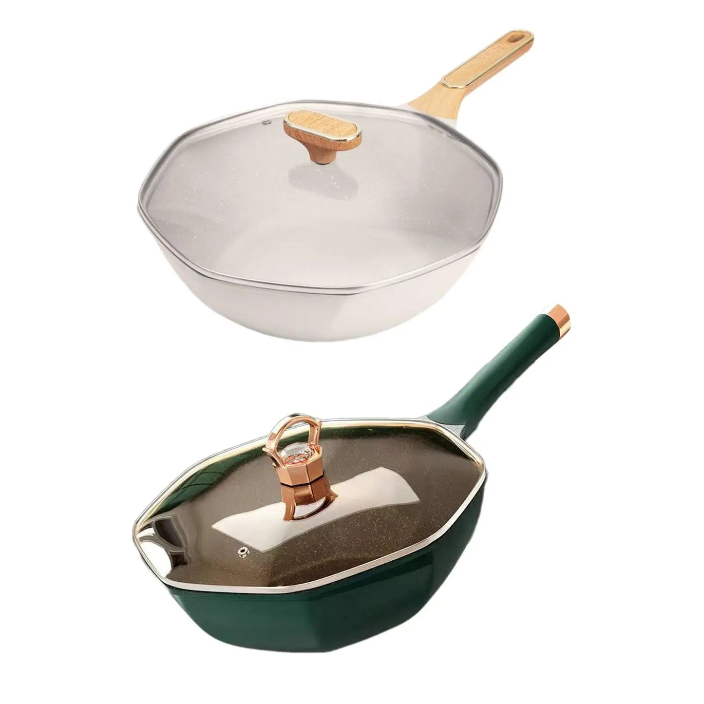 Octagonal Frying Pan Cookware with Cover Kitchen Utensils Portable Cooking Saucepan Woks for Picnic Home Camping Restaurant Egg