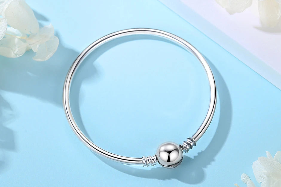 Silver Color  Charm Bead Bracelet For Women Original Charms Heart Family Ball Star Bracelets Bangles Snake Chain Diy Jewelry