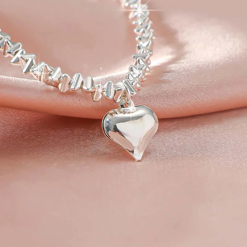 Sparkling Thin Chain Anklet For Women Zircon Heart Cross Pendant Double Layer Bracelet On Leg Foot Trendy Summer Beach Jewelry