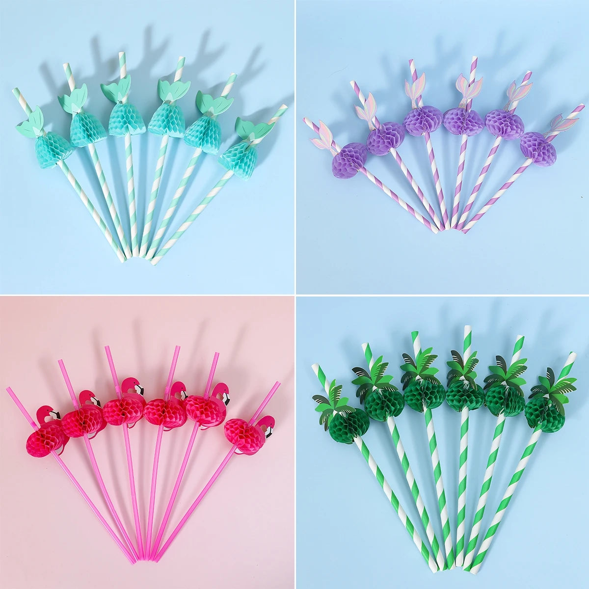 Mermaid Hawaiian Party Paper Straws Happy Birthday Party Decoration Kids Baby Shower One Year 1st Birthday Suppies