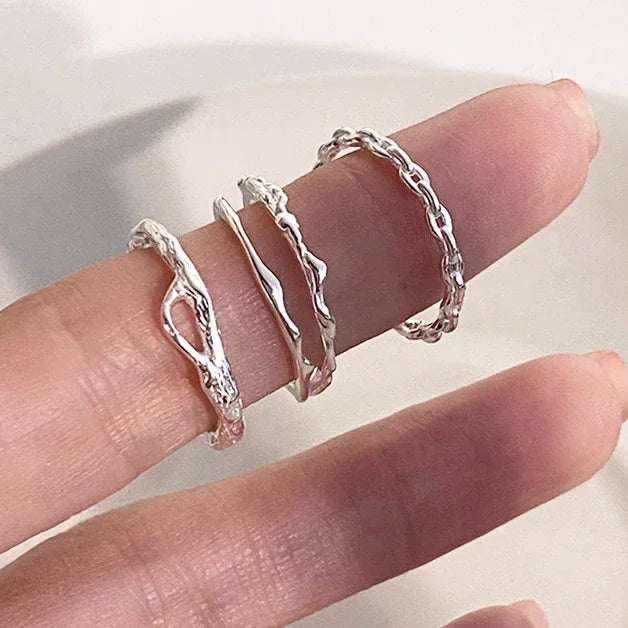 Minimalist 925 Sterling Silver Stacked Geometric irregularity Opening Ring Adjustable for Women Trendy Jewelry Gift Wholesale