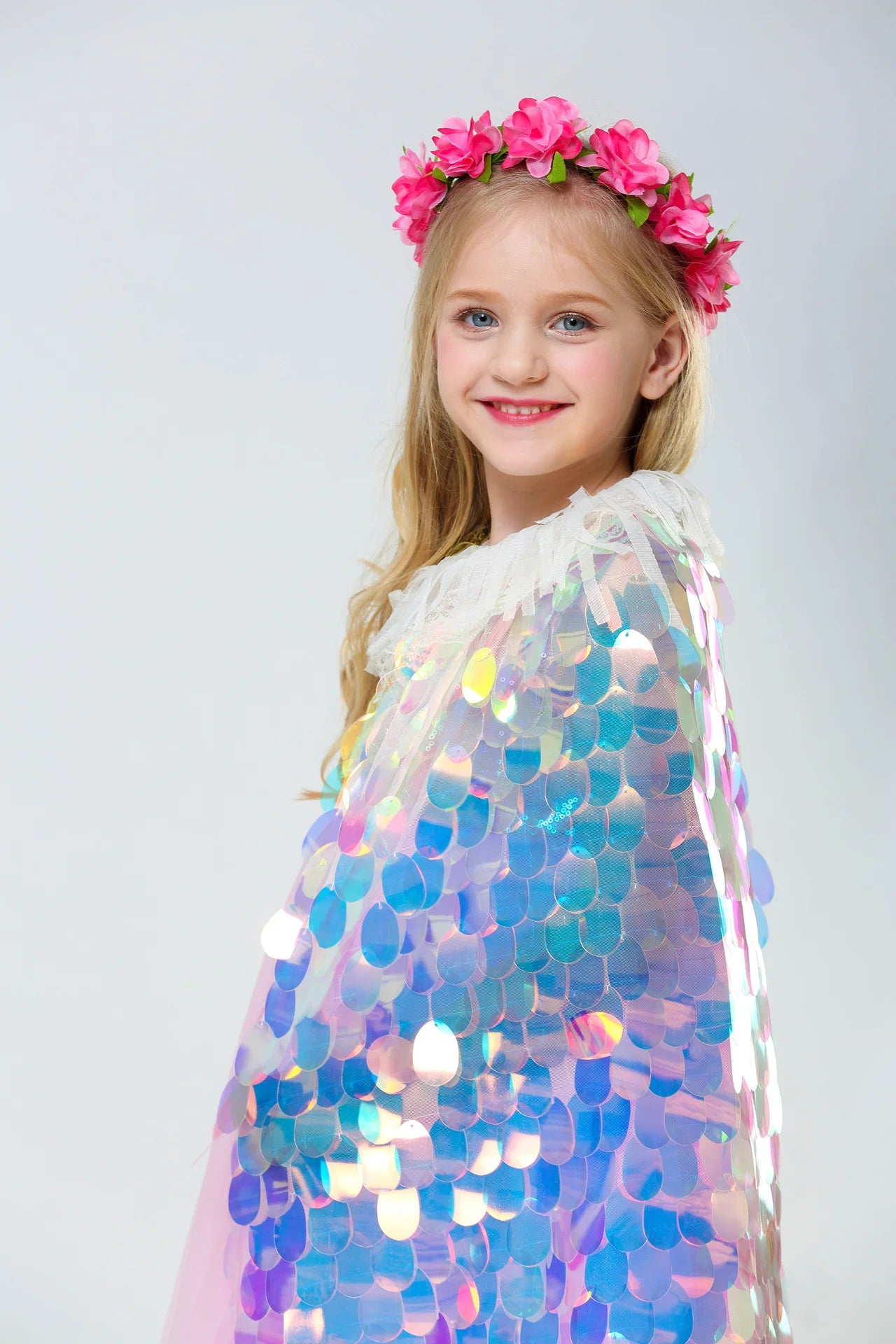 Children Cloak Girls Glitter Sequins Mermaid Rapunzel Princess Costumes Shawl Kids Accessory Mantle Cape Jacket