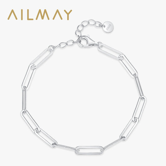 Ailmay 925 Sterling Silver Simple Hollow Out Geometric Bracelets for Women Trendy Chain Bracelets Party Accessories Fine Jewelry