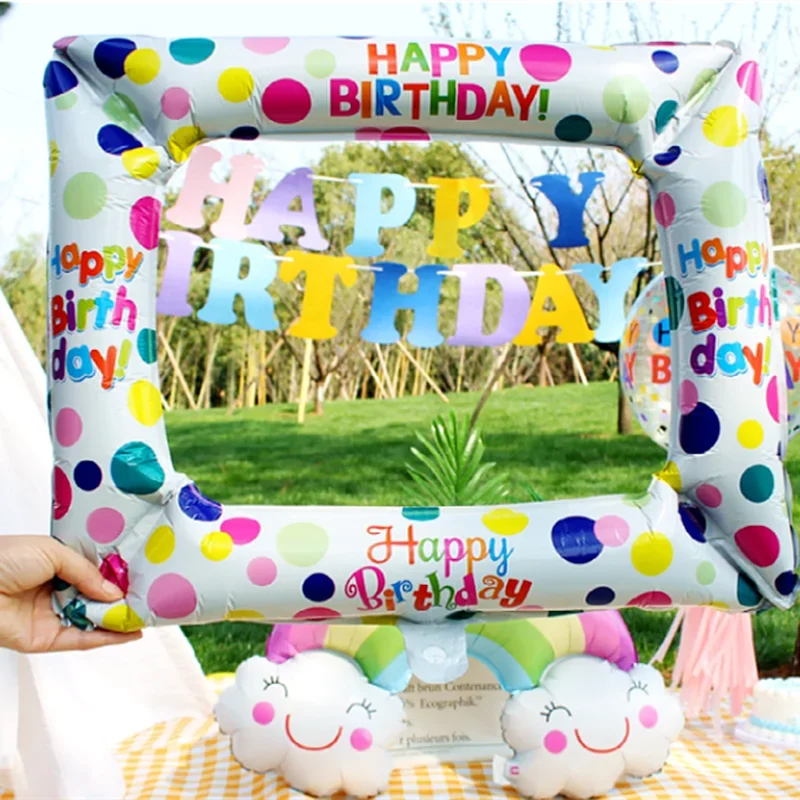 50x 59CM Photo Booth Foil Balloons Happy Birthday Photo Frame Globos Birthday Party Decor Supplies Baby Shower Kid Toys Gift