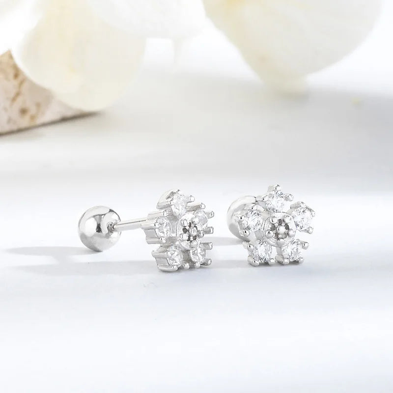 Trendy Silver Screw Back Helix Stud Earrings with Sparkling Cubic Zirconia by Bulbusbow