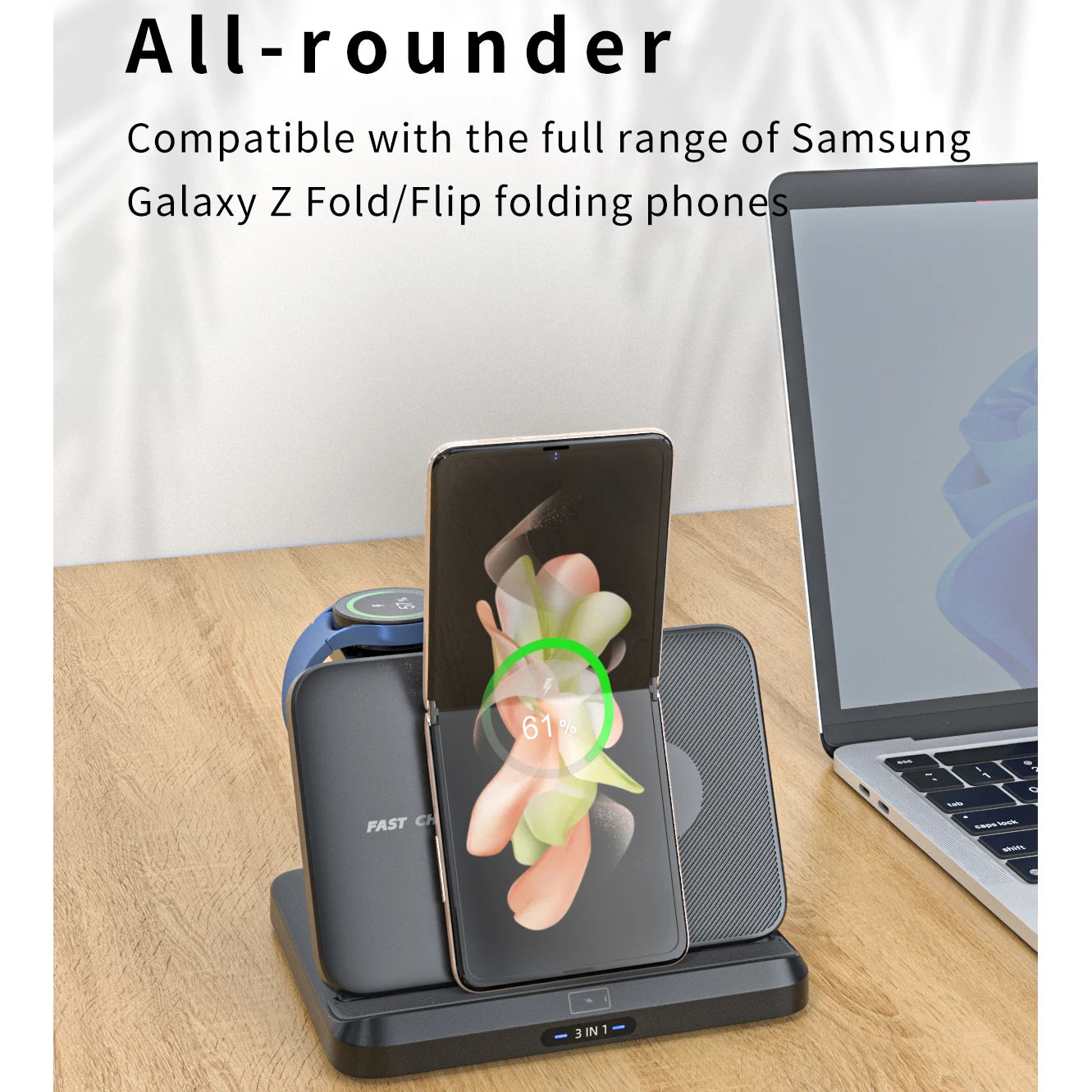 Foldable Wireless Charger Stand for Samsung Galaxy Z Fold 5 4 3 S24 S23 Ultra Fast Charging Dock Station Watch 7 6 Buds Pro