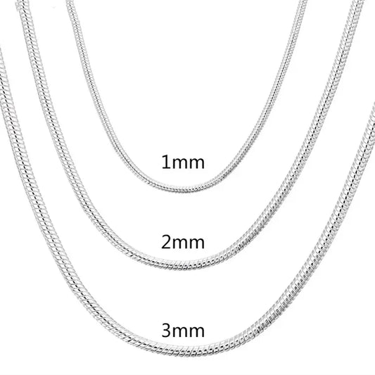 40-75cm 925 Sterling Silver 1MM/2MM/3MM solid Snake Chain Necklace For Men Women Fashion Jewelry for pendant