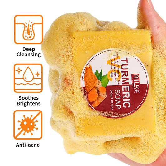 AILKE Turmeric Soap, Whiten, Remove Acne, Oil Control, Brightening, Clean Skin, Deeply Exfoliates, Even Skin Tone