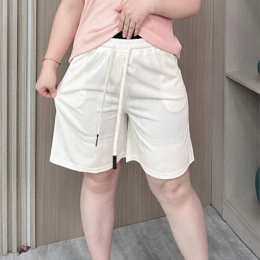 Summer New Wide Leg Shorts Women Plus Size Elastic High Waist Drawstring Loose Thin Casual A-line Hot Pants