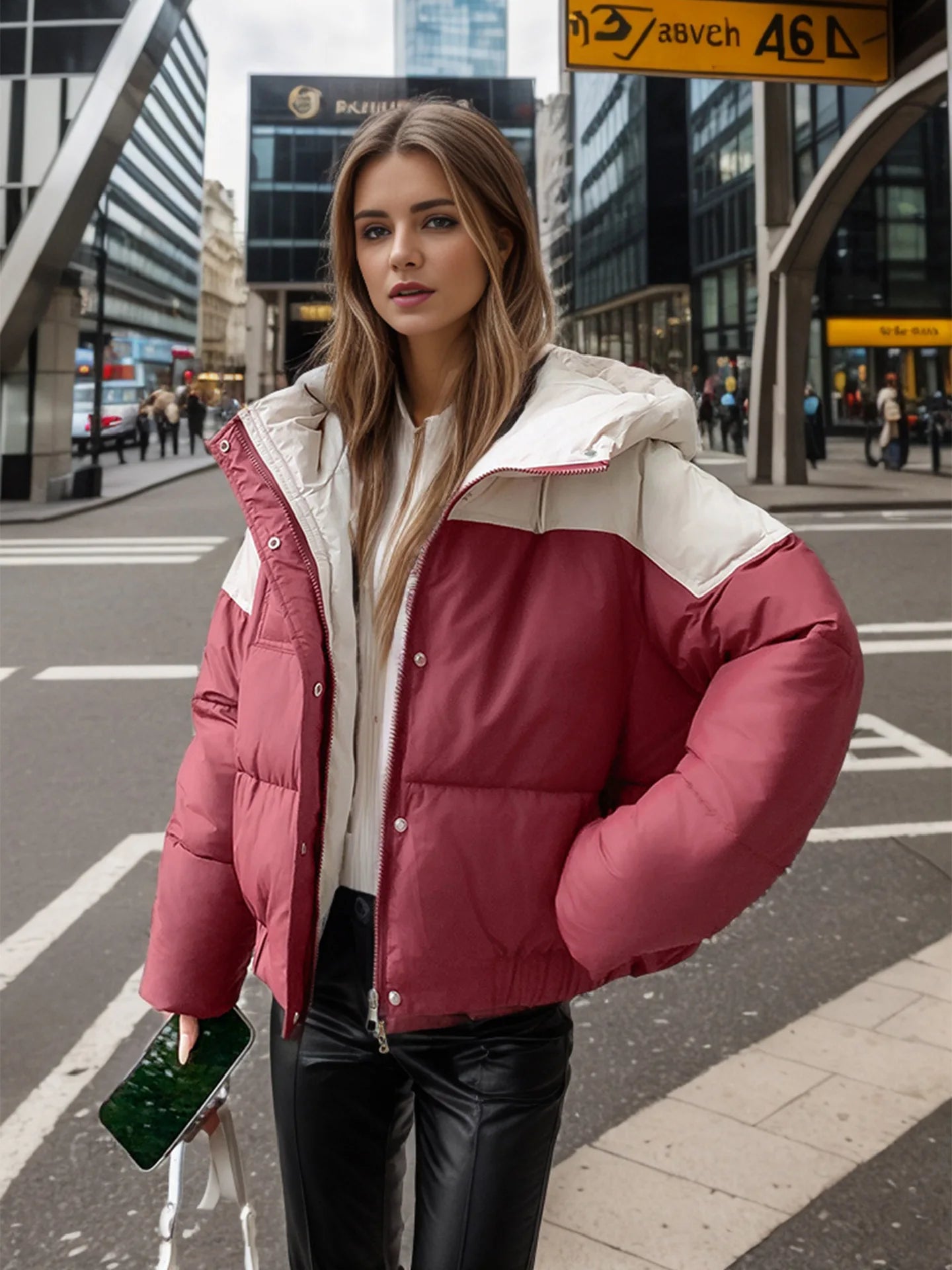 YJKDYK 2024 Winter Women's Cotton Jacket Female Contrast Hooded Thicken Warm Parkas Coats Top Women Street Fashion Jacket