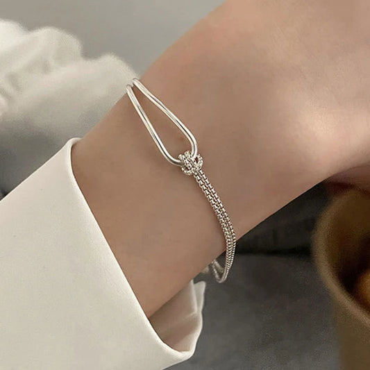 925 Sterling Silver Geometric Arc Knotting Bracelets Chain for Women Girl Minimalist Fashion Fine Jewelry Party Gift Браслет