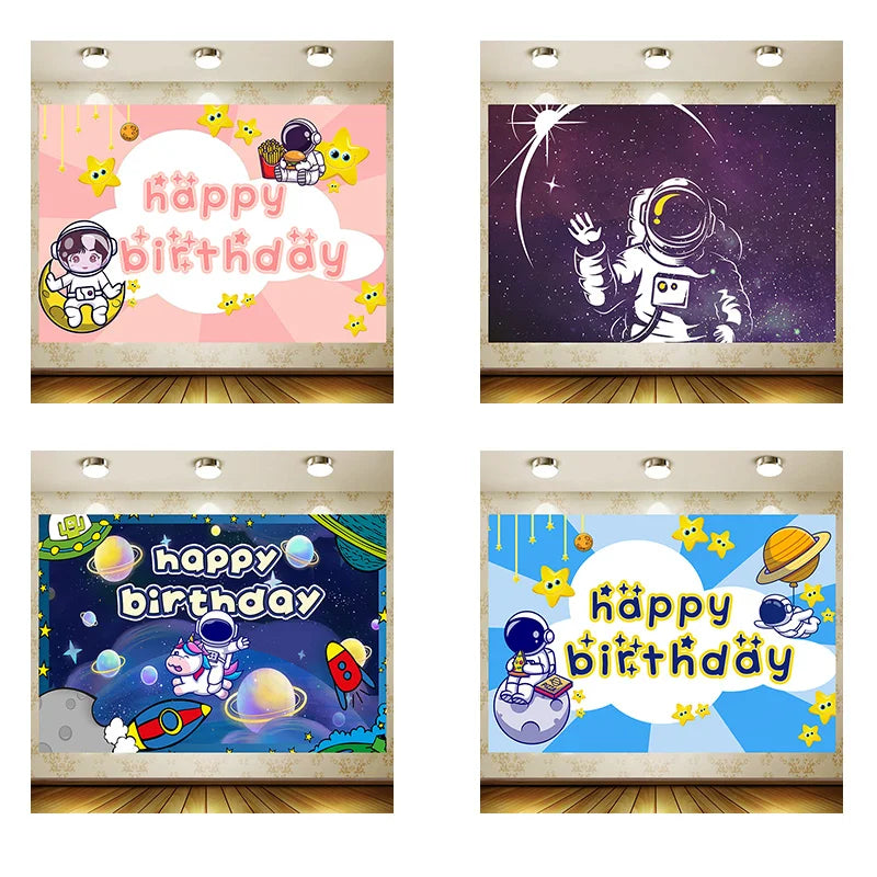 Cute astronaut Birthday Supplies Girl Party Banner Kid Cartoon Decoration Background Photography backdrop