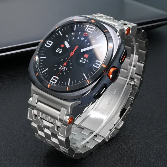 Mecha Style Stainless Steel Strap for Samsung Galaxy Watch Ultra 47mm Luxury Men Bracelet for Galaxy 47 Ultra No Gaps Metal Band