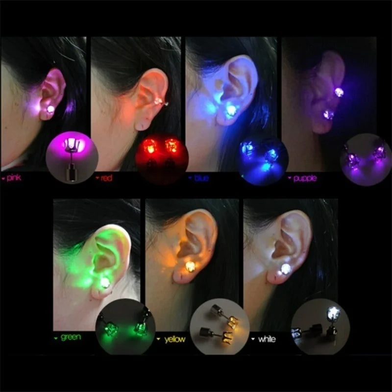 Unique Boys Girls LED Light Bling Studs Earrings Christmas Gift Halloween Party Night Earring Studs Fashion Jewelry