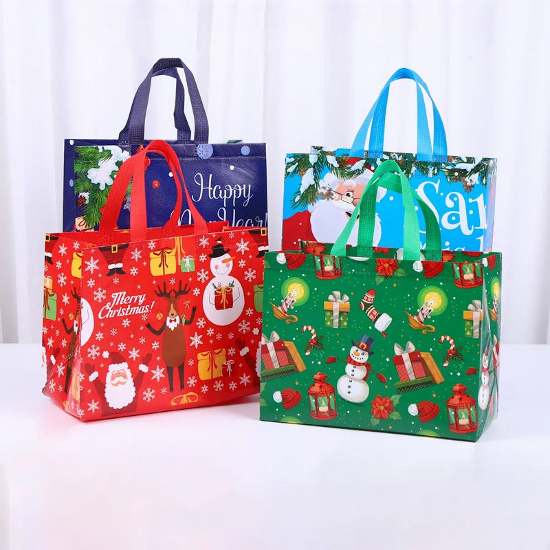 4pcs Christmas Gifts Bags Fabric Xmas Tote Bags Candy Cookie Snack Packing for Christmas New Year 2024 Party Supplies Noel