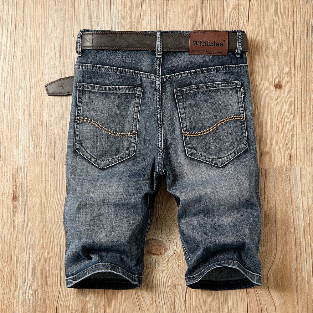 Summer Shorts Jeans Men Denim Pants Stretch Dark Blue Fashion Design Men's Jeans Slim Straight Male Short Jeans Hombre