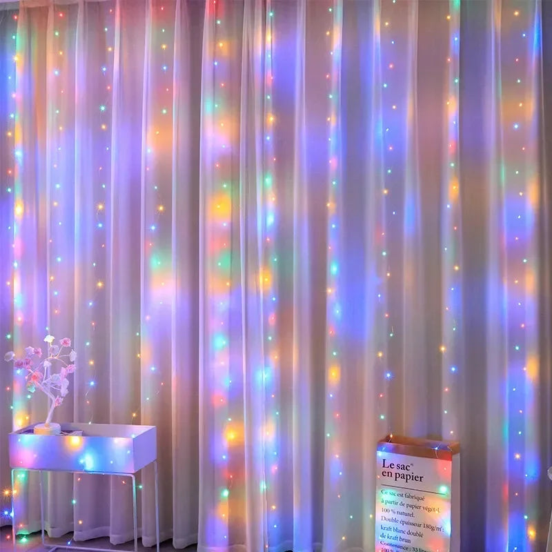 3M LED Curtain Garland Fairy String Lights Christmas Holiday Party Wedding Decoration USB Remote 8 Modes Lighting Waterfall