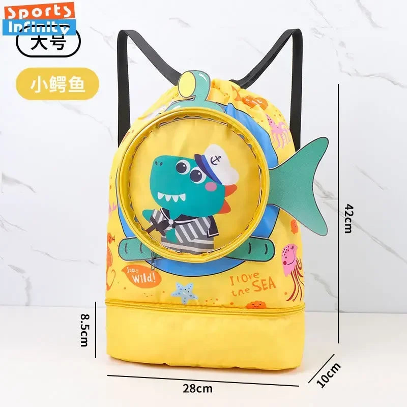 Childrens Cartoon Swimming Bag Waterproof  Kids Wet Dry Clothes with Shoes Goggles Storage Pouch Backpack Swimming Accessories