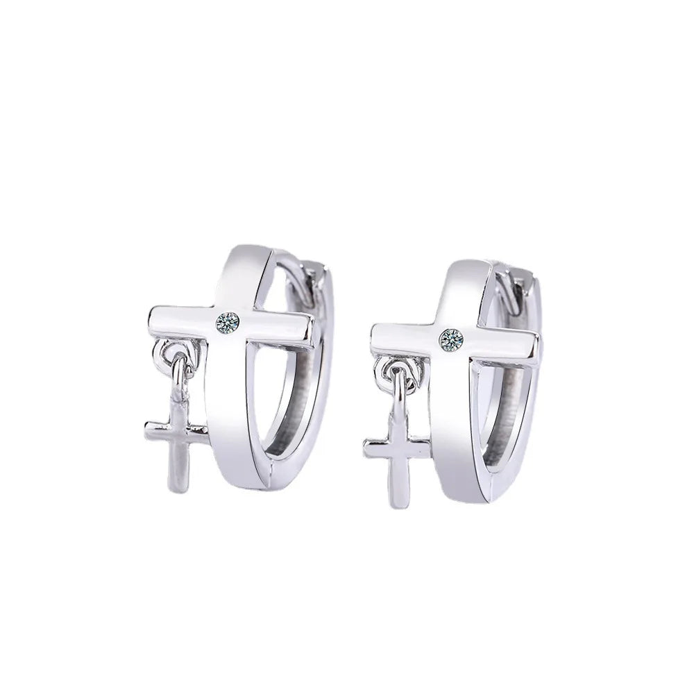 Stamp 925 Sterling Silver new women's fashion jewelry high quality Cubic Zirconia cross simple temperament earring