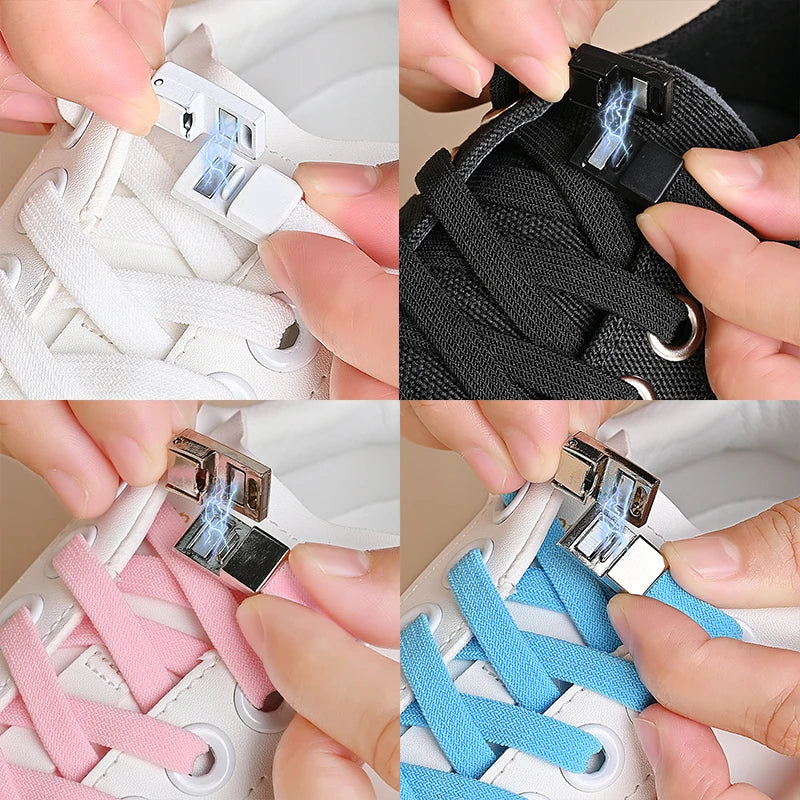 Magnetic Buckle No Tie Shoe Laces Elastic Shoelaces Without Ties Laces Sneaker Kids Adult Widened Flat Shoelace for Shoes