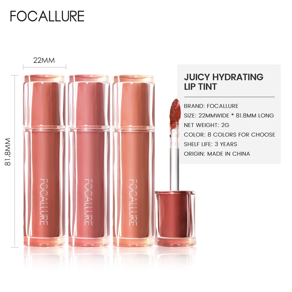 FOCALLURE Jelly Mirror Liquid Lipstick Non-stick Cup Moisturizing Lip Gloss Long Lasting Sexy Water Glossy Lip Tint Makeup