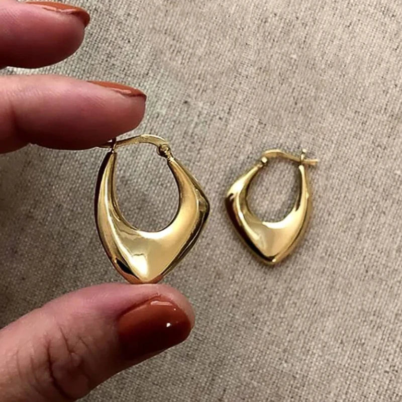 Bulbusbow Huitan Geometric Metal Hoop Earrings for Women in Gold and Silver Color