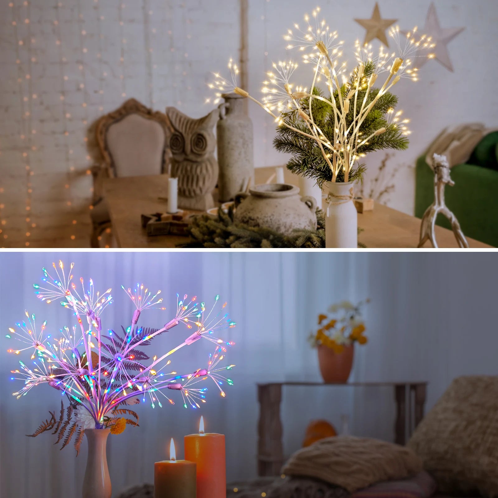 160 LED Fireworks Light Xmas Vase Filler Fairy Lamp Battery Cute Night Light for Christmas Party Wedding Bedroom Decoration Gift