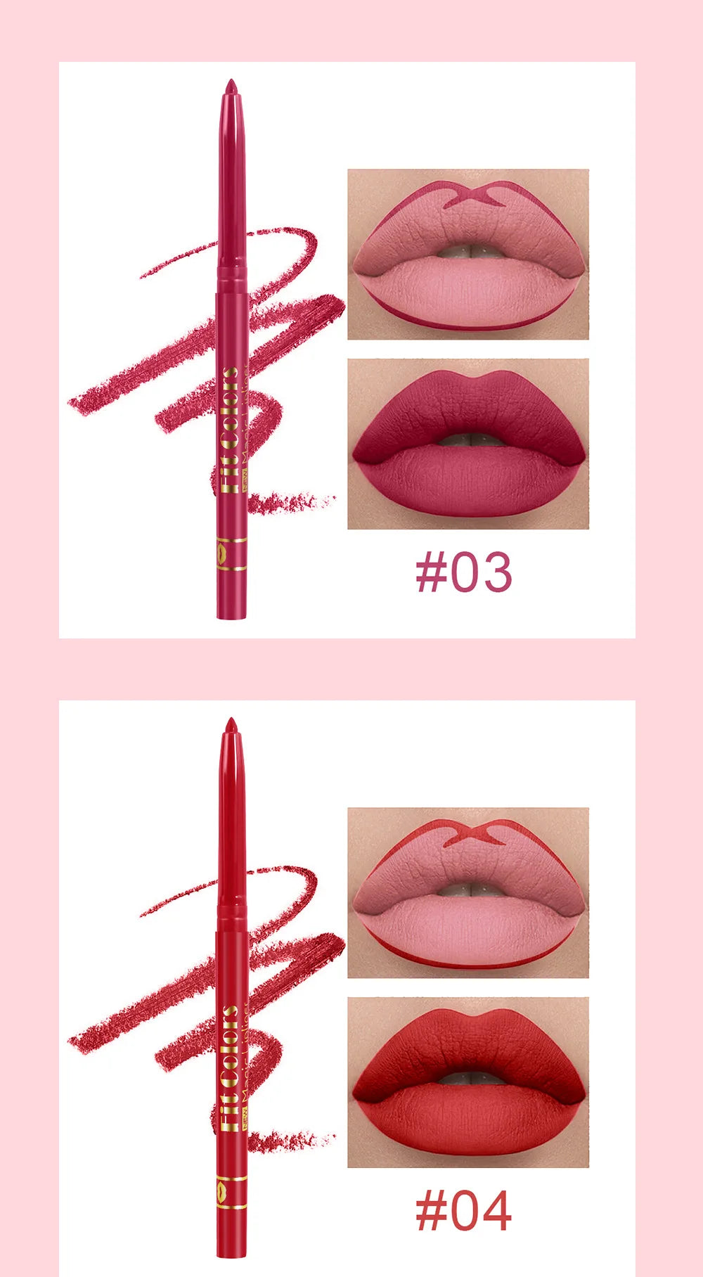 Fit Colors 3pcs/set Non-stick Cup Lip Liner Set Matte long-lasting waterproof lip liner Non-fading velvet lip makeup