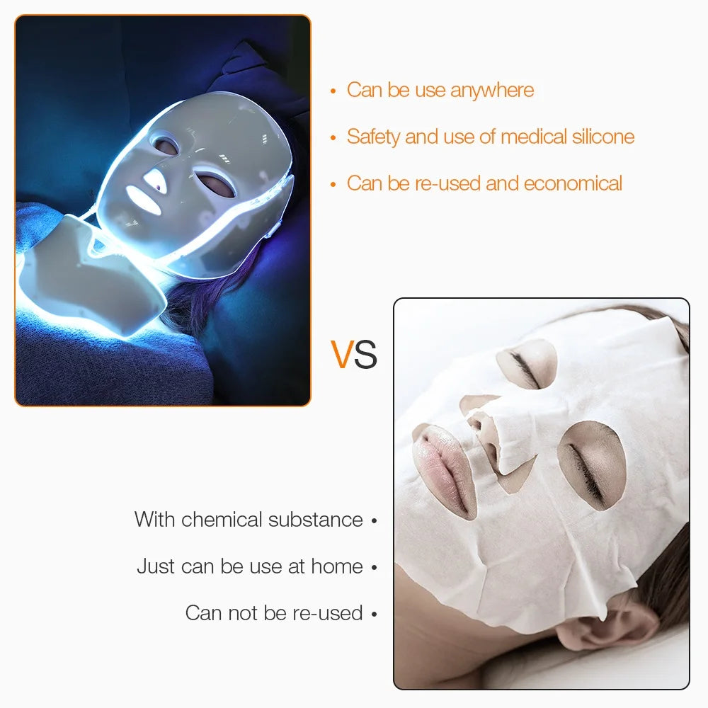 7 Colors LED Facial Mask with Neck LED Light Therapy Mask Skin Rejuvenation Anti Acne Beauty Device Face Lifting Firm Massager