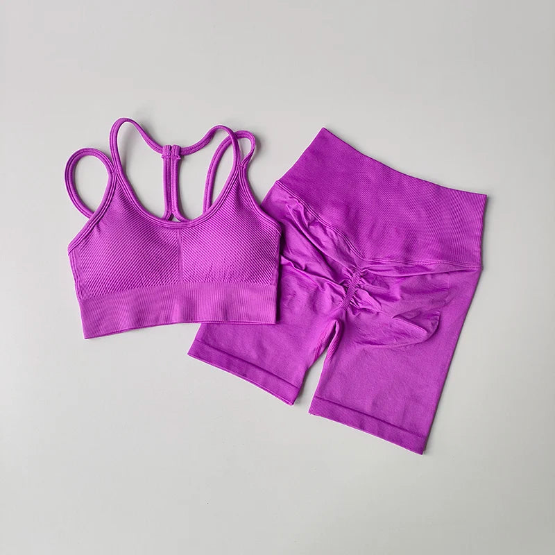 2PCS Seamless Women Yoga Set | Sport Bra & High Waist Shorts for Gym | Bulbusbow