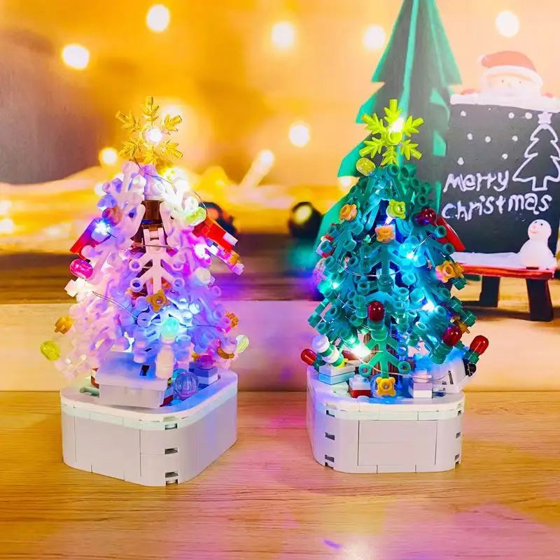 New Christmas Tree Building Blocks Music Box With Lights Christmas Ornaments Gift Assembly Small Particles For Girls Gift Toys