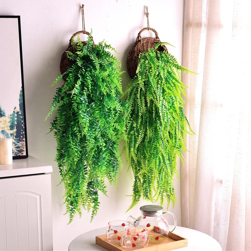 90CM Artificial Persian Fern Leaves Vines Plants Plastic Grass Hhome Room Decor Hanging Fake Plant Leaf Wedding Party Wall Decor